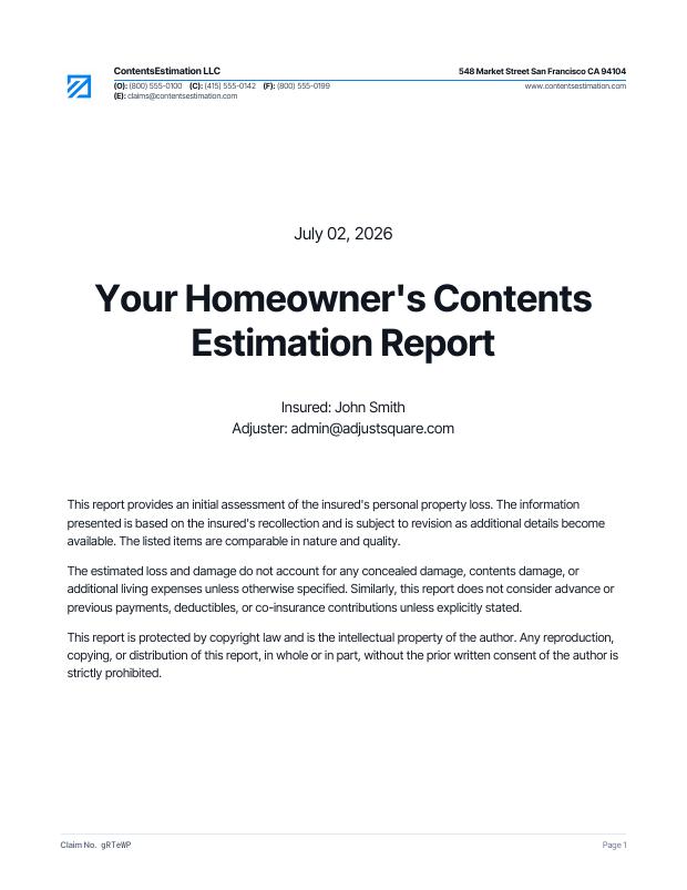 ContentsEstimation report page 1